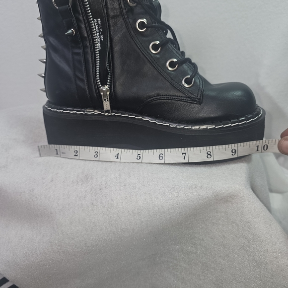 Demonia Emily-357 Black Platform Combat Boots Spikes Harness Punk Goth Sz 7-7.5 - Picture 9 of 12